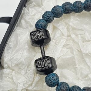 Handmade bracelet /w semiprecious stone & stainless steel "DON'T QUIT" Dumbbell